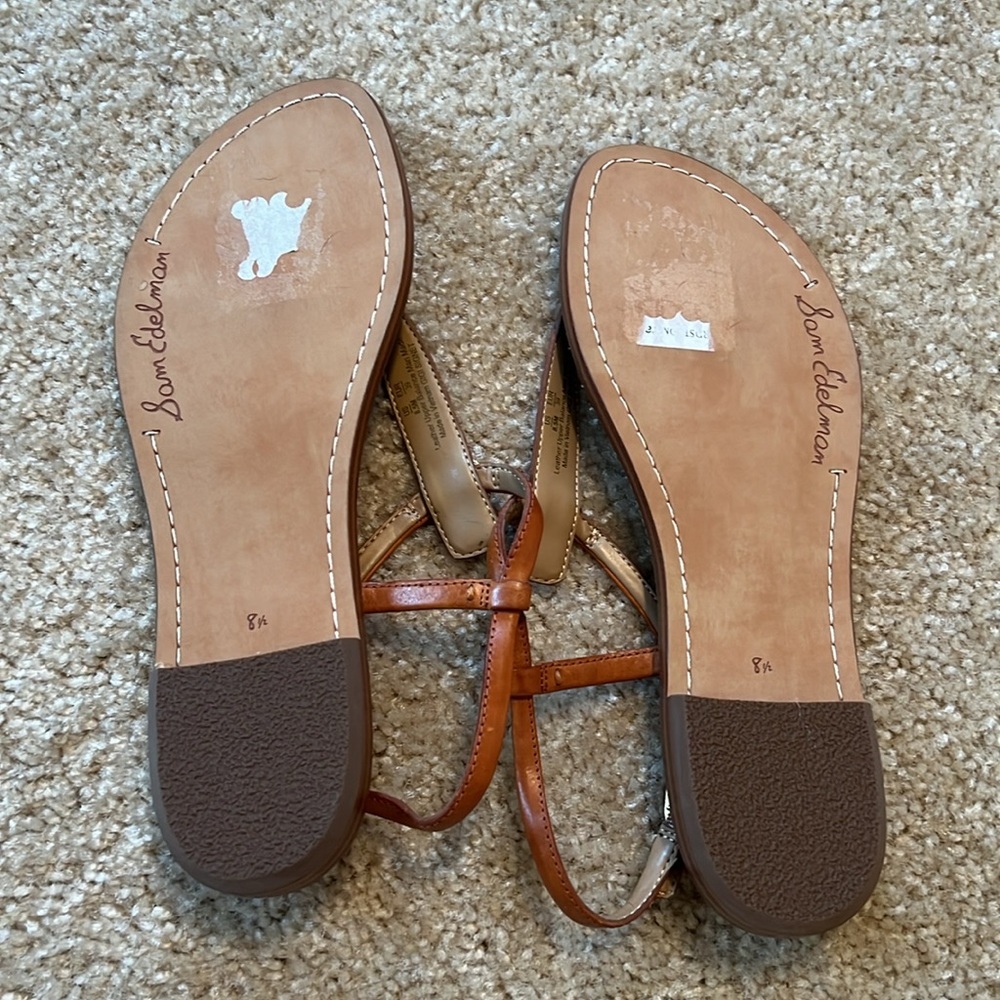 Sam Edelman Gigi signet leather logo flat thing brown fold sandal shoe size 8.5 - Picture 7 of 7